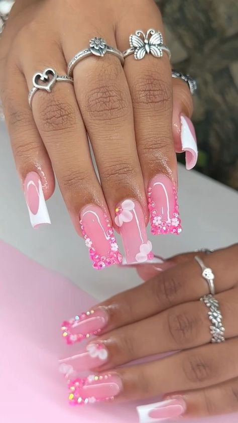 Sweet 16 Nails, 16 Nails, Pink Nail Ideas, Drip Nails, Colored Acrylic Nails, Short Square Acrylic Nails, Acrylic Nails Coffin Pink, Long Square Acrylic Nails, Unique Acrylic Nails