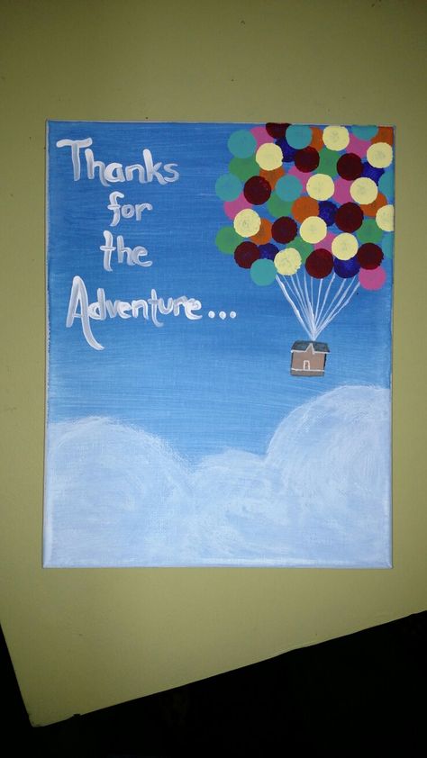 Thanks for the adventure - UP teacher gift, canvas painting, balloons Teacher Appreciation Painting Ideas, Senior Canvas Ideas, Graduation Painting Ideas On Canvas, Grad Painting Ideas Canvas, Up Canvas Painting, Teacher Appreciation Painting, Mini Canvas Art For Teacher, Gift Painting Ideas Canvases, Goodbye Painting Ideas