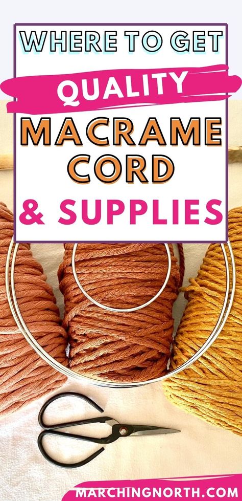 Wanting to learn macrame and not sure where to get supplies? Check out this epic list of the best macrame supplies! Everything you need to start knotting. | Macrame for beginners | macrame tutorial | how to do macrame | #macrame Diy Macrame For Beginners, Learn How To Macrame, Best Macrame Cord, How To Measure Macrame Cord, Macrame Thread & Yarn, Macrame Design Tutorials, Macrame For Beginners Tutorials, Beginning Macrame, Macrame Patterns Tutorials How To Make