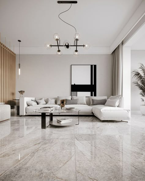 Granit Floor Design, House Tiles Flooring Ideas White, White Tiles Living Room Floor Interiors, House With Marble Floors, White Tile Living Room Floor, Bedroom With Marble Floor, House Tiles Flooring Ideas Living Room, White Marble Floor Living Room, White Floor Tiles Living Room