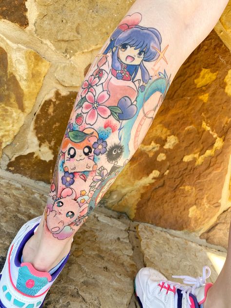 Kawaii tattoo sleeve of Hamtaro and Shampoo Kawaii Anime Tattoo, Hamtaro Tattoo, Kawaii Tattoo Sleeve, Tattoo Thoughts, Tattoo Anime, Kawaii Tattoo, Arm Sleeve Tattoos, Anime Tattoos, Tattoo Sleeve