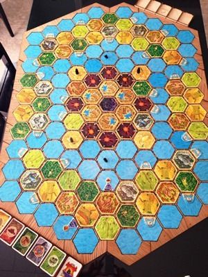 Prawn Designs - Hex Board Style 1 in use with Settlers of Catan Catan Game, Catan Board Game, Board Game Room, Catan Board, Board Game Box, New Year's Games, Settlers Of Catan, Board Game Design, Board Game Table