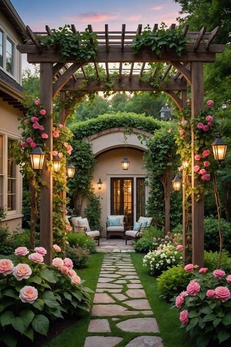 Cottage Backyard Ideas, Corner Garden Ideas Backyards, French Country Backyard, Hamptons Fence, Backyard Corner, Front Garden Entrance, Junk Garden, Cottage Backyard, Backyard Cottage