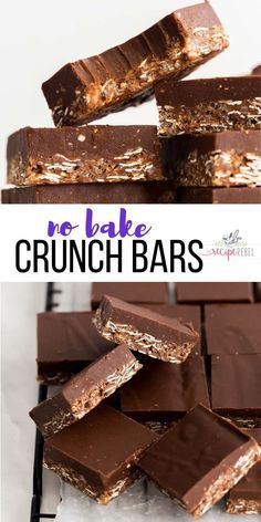 These Chocolate Crunch Bars are a no bake dessert that comes together in minutes! Chewy, fudgy, and crunchy, they're sure to be a family favorite! #chocolate #bars #baking #dessert | chocolate dessert | no bake bars | chocolate bars | easy dessert recipe | easy recipe | easy recipes | oats | marshmallows | Rice Krispies Crunch Bars Recipe Rice Krispies, Bakeless Desserts, Chocolate Crunch Bars, Baked Bars, Crunch Bars Recipe, Strawberry Swirl Cheesecake, Crunch Bars, Homemade Strawberry Sauce, Bars Chocolate