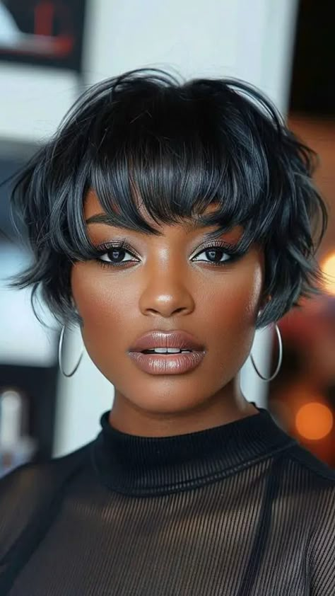 Black Hairstyles: 41 Stunning Ideas You’ll Never Get Tired of Choppy Bob Black Women, Black Girls Haircut Styles, Shaggy Short Hair Black Women, Short Hairstyles With Bangs Black Women, Unique Black Women Hairstyles, Natural Hair Styles For Black Women Short Hairstyles, Bobs Hairstyles For Black Women, Mid Length Natural Hair, Short Black Bob Hairstyles