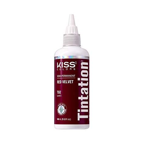 KISS TINTATION SEMI-PERMANENT HAIR COLOR RINSE DYE 5OZ WITH ARGAN OIL, ALOE VERA (Red Velvet) Kiss Aloe Vera Water, Proteolytic Enzymes, Keeping Hair Healthy, Red Storm, Semi Permanent Hair Dye, Semi Permanent Hair Color, Permanent Hair Dye, Hair Color Pink, Cherry Bomb