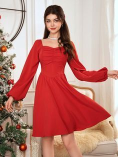 Christmas Dress Teenage Girl, Christmas Dresses For Teens, Christmas Dress For Teens, Simple Red Dress, Valentines Dance, Valentine Dresses, Christmas Dresses, Valentine Dress, Red Lantern