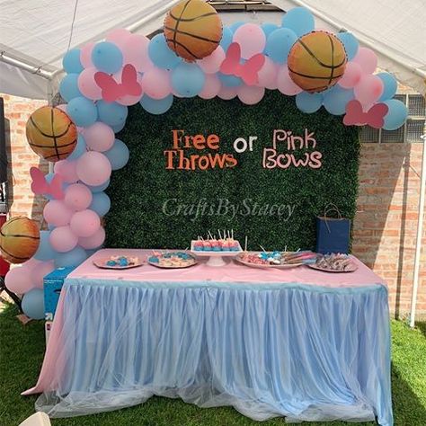 Gender Reveal Ideas For Party Basketball Theme, Gender Reveal Jersey Ideas, Gender Reveal With Basketball, Sport Gender Reveal Ideas, Basketball Gender Reveal Cake, Free Throws Or Pink Bows Gender Reveal Decorations, Cool Gender Reveal Themes, Sneaker Head Gender Reveal Ideas, Gender Reveal Basketball Theme