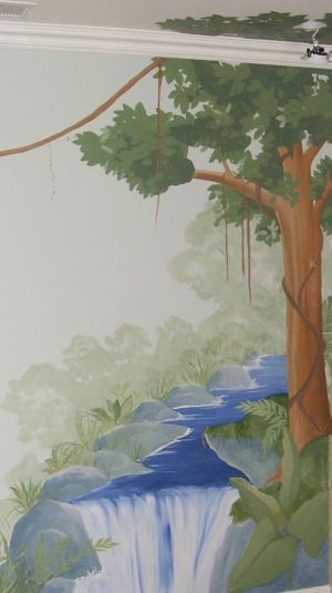 Waterfall Mural, Waterfall Wall Painting, Swamp Mural, Pond Mural Painting, Waterfall Murals Wall Art, Willow Tree And Water Mural, Jungle Mural, Nursery Mural, Diy Canvas Wall Art