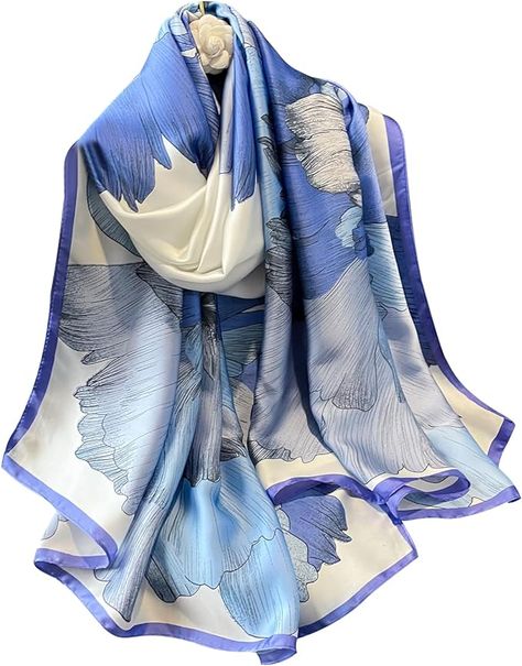 NUWEERIR Womens Silk Feeling Polyester Scarf Long Satin Scarf Fashion Designer Scarf Lightweight Wraps at Amazon Women’s Clothing store Head Scarf Fashion, Wear Shawl, Luxury Design Print, Designer Scarf, Satin Scarf, Spring Scarves, Design Moda, Style Scarf, Polyester Scarf