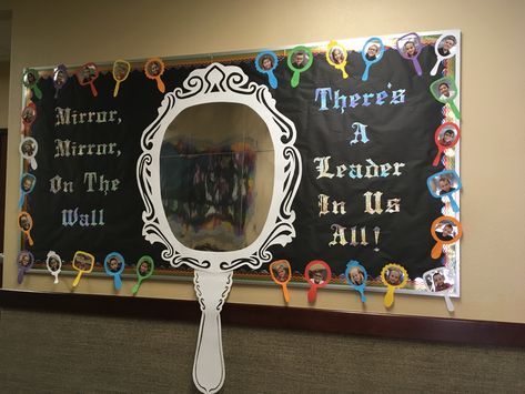 Mirror Mirror On The Wall Bulletin Board, Classroom Fairytale Theme, Fairy Theme Classroom Ideas, Fairytale Door Decorations Classroom, Royal Classroom Theme, Magic Theme Classroom Ideas, Fairytale Classroom Transformation, Story Book Theme Classroom, Fairy Tales Decorations