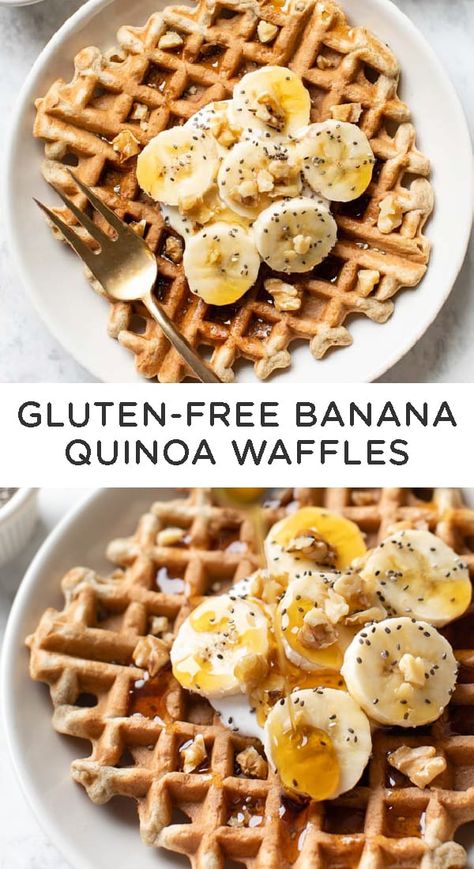 This recipe for Gluten-Free Banana Quinoa Waffles is healthy, easy to make, and it's great for kids! The BEST brunch ever! Add allllll the toppings you want - chocolate chips, honey, chia seeds, etc! #healthywaffle #quinoaflourwaffle #wafflerecipe Quinoa Waffle Recipe, Kylie Food, Quinoa Waffles, Miami Breakfast, Banana Quinoa, Gf Pancakes, Snack Collection, Banana Waffles, Healthy Waffles