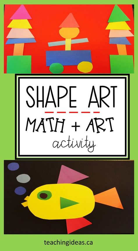 Shape Activities Elementary, Kindergarten Shapes Art Project, Prek Shape Art Lessons, Two Dimensional Shapes Activities, Math Art Projects 3d Shapes, Shape Activities For Prek, Art For Grade 1 Ideas, Building With Shapes Preschool, Simple Art Preschool