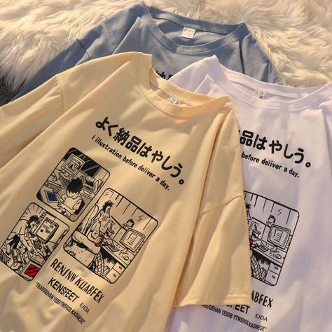 Japan aesthetic shirts. Harajuku aesthetic #aesthetic #japan #harajuku #shopeeph Men Japanese Style, Harajuku Anime, Japanese Harajuku, Oversize Casual, Half Sleeve Tops, Anime T Shirt, Funny Prints, Fashion Streetwear, Harajuku Fashion