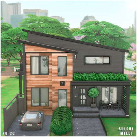 Home Exterior Design Ideas, Sims4 Builds, Sims 4 Modern House, Sims 4 Houses Layout, Small House Blueprints, Sims Challenge, Home Exterior Design, Modern Family Home, The Sims 4 Lots