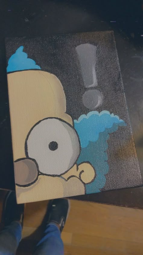 Canvas Drawings Cartoon, Easy Simpsons Painting, Fun Cartoon Paintings, Krusty The Clown Painting, Bart Simpson Canvas Painting, Cartoon Art On Canvas, The Simpsons Painting Ideas, Paintings Ideas Cartoons, Kaws Painting Ideas On Canvas Easy