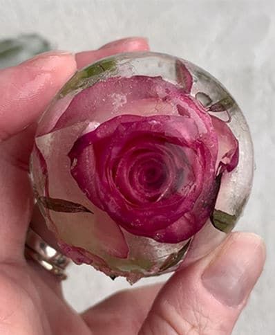 How to make stunning floral ice cubes (balls or spheres) - Claire Douglas Styling Flower Frozen In Ice, Floral Ice Balls, Flower Ice Balls, Ice Sculpture Wedding, Floral Ice Cubes, Flower Ice Cubes, Round Ice Cubes, Ice Globes, Ice Bowl