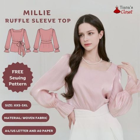 Millie square neck ruffle sleeve – Free PDF sewing pattern Paper To Print, Puffed Sleeve Top, Make A Tie, How To Fold Sleeves, Sewing Elastic, Save The Earth, Free Pdf Sewing Patterns, Elastic Thread, Ruffle Sleeve Dress