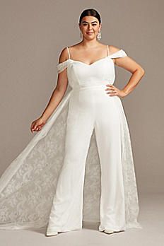 Off-Shoulder Plus Size Wedding Jumpsuit with Train Bridal Jumpsuit The Bride, Plus Size Jumpsuit Wedding, Jumpsuit With Train, Jumpsuit Wedding Dress, Wedding Jumpsuits, Bridal Pantsuit, Wedding Dress Jumpsuit, Jumpsuit Wedding, Bride Jumpsuit