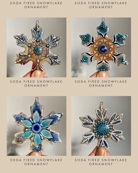 Lesley Bevan on Instagram: "Preview is up for tomorrow’s snowflake sale! Sale is tomorrow at 7pm CST❤️ #snowflakeornaments #sodafiredornaments #christmasornaments #madeinchicago" Clay Snowflakes, Snowflake Clay Earrings, Snowflake Polymer Clay, Polymer Clay Snowflake Ornaments, Ceramic Snowflake Ornament, Christmas Ceramics, Pottery Inspiration, Sale Sale, Ceramics Pottery