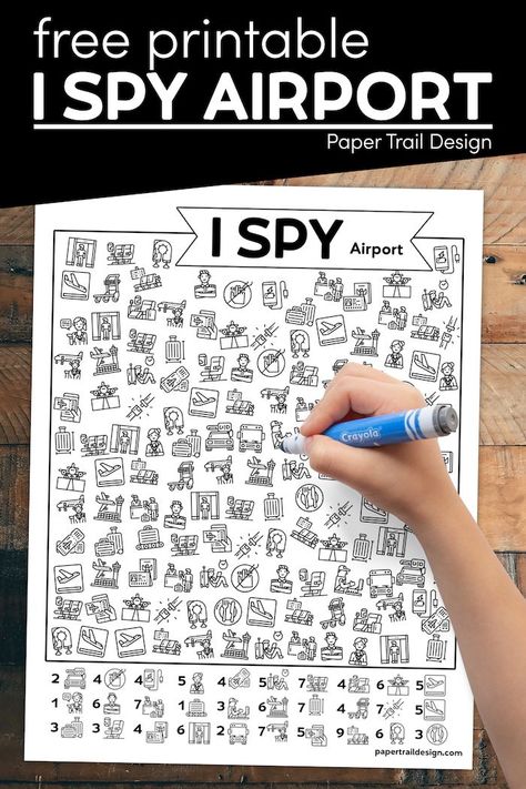 Print this I spy activity page with airport and airplane themed pictures to find throughout the page. Airplane Worksheet, Fishing Activity, Paper Trail Design, Airplane Activities, Travel Kids, Trail Design, Letter Tracing Worksheets, Colouring Sheets, Screen Free Activities