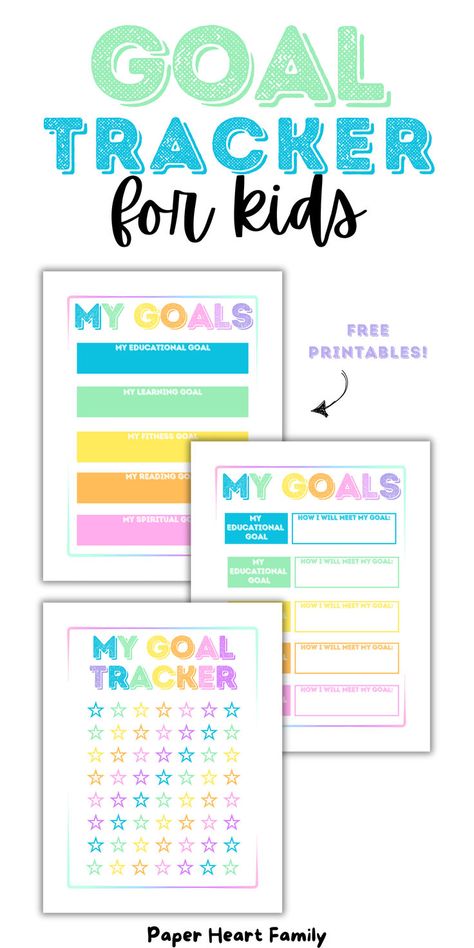 This goal tracker printable for kids is perfect for keeping kids accountable! Your kids or students can make educational goals, learning goals, reading goals, fitness goals and spiritual goals! And if you don't want your kids setting all of those goals, it's editable. You can remove what you want. Goal Sheets For Students, Setting Goals For Kids, Goal Setting Worksheet For Kids, Goals For Kids Ideas, Coping Corner, Vision Board Event, Bullet Journal For Kids, Printable Goal Tracker, Goal Setting For Kids