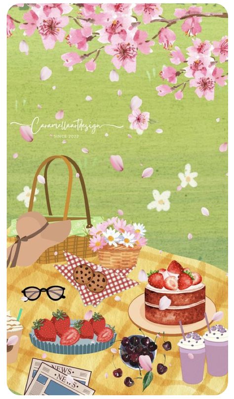 Picnic Illustration Drawings, Japan Picnic, Sakura Picnic, Picnic Drawing, Picnic Wallpaper, Picnic Poster, Sakura Illustration, Picnic Illustration, Picnic Art