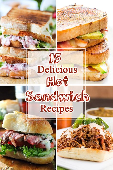 A round up of 24 delicious hot sandwiches, including beef, poultry, and vegetarian recipes! From BakingMischief.com Toasted Sandwich Recipes, Hot Sandwich Recipes, Hot Sandwiches, Sandwhich Recipes, Best Sandwich Recipes, Gourmet Sandwiches, Dinner Sandwiches, Toast Sandwich, Hot Sandwich