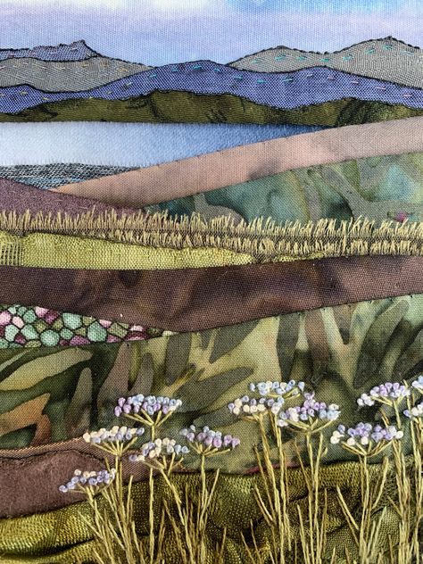 Fabric Landscapes, Collage Landscape, Crazy Quilts Patterns, Fabric Panel Quilts, Landscape Art Quilts, Weaving Looms, Licence Plate, Landscape Quilt, Crazy Patchwork