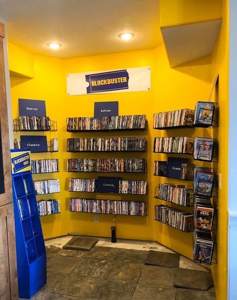 Movie Closet, Slasher Halloween, Diy Dvd Storage, Theatre Decor, Retro Basement, Nostalgia Photography, Double Wide Remodel, Cinema Rooms, Basement Movie Room