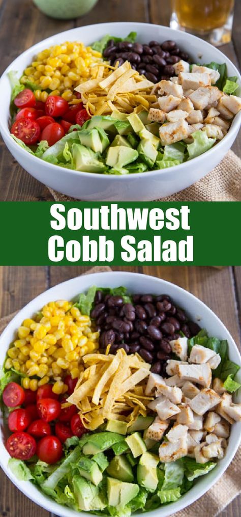 Southwestern Cobb Salad - A classic Cobb salad with a Southwestern, tex-mex twist! Topped with a creamy cilantro lime dressing for a hearty, filling, and delicious salad. Cobb Salad For A Crowd, Creamy Cilantro Lime Dressing, Lite Recipes, Southwestern Salad, Classic Cobb Salad, Summer Pasta Salad Recipes, Cobb Salad Recipe, Unique Salad, Salads For A Crowd