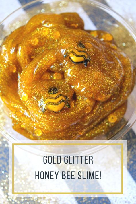 Gold Glitter Honey Bee Slime Recipe | Fun Crafts for Kids! Honey Slime, Dish Magazine, March Lessons, Bee Games, Cute Bees, Bee Crafts For Kids, Bee Activities, Insects Theme, Magazine Recipes