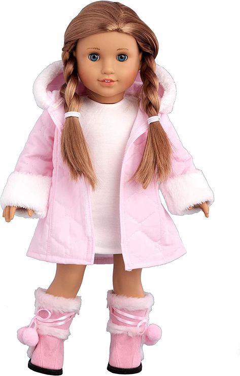 Amazon.com: - Cotton Candy - 3 Piece Outfit - Pink Parka with Hood, Ivory Dress and Pink Boots - Clothes Fits 18 Inch American Girl Doll (Doll Not Included) : Toys & Games Parka Outfit Winter, Ivory Dress Short, Pink Parka, Parka Outfit, Candy Clothes, Ballerina Outfit, Christmas Girls, 3 Piece Outfit, Journey Girls