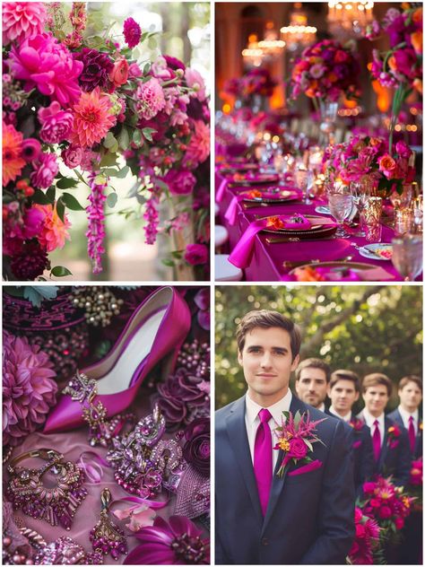 Sweet Pink Wedding Theme Ideas for Romance Pink Purple Wedding Theme, Pink Wedding Theme Ideas, Hot Pink Wedding Theme, Magenta Wedding Decorations, Magenta Wedding Colors, Hot Pink Wedding Colors, Magenta Wedding Theme, Fuchsia Wedding Theme, Shades Of Pink Wedding