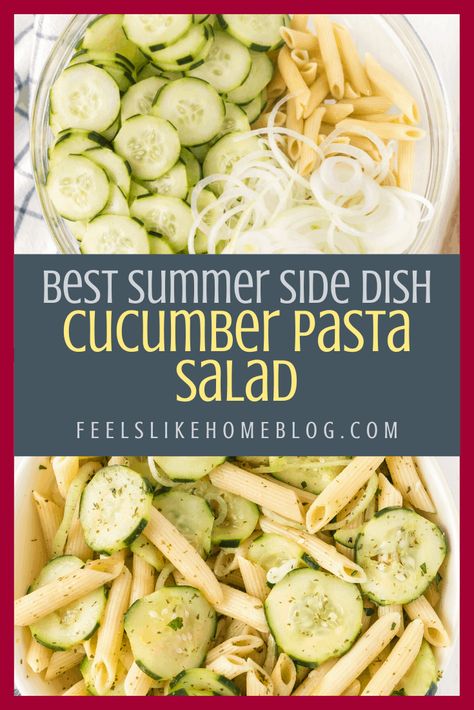 Pasta Salad Recipes Easy, Side Dishes For A Crowd, Salad Recipes Easy, Dishes For A Crowd, Homeschool Meals, Cucumber Pasta, Cucumber Pasta Salad, Creamy Pasta Salad, 4th Of July Food