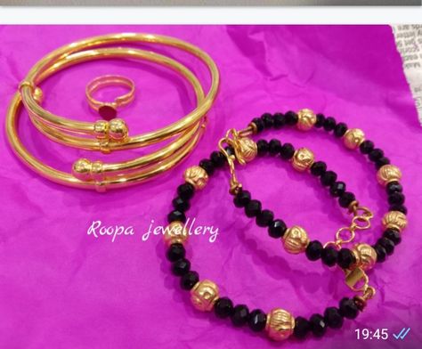 Baby Black Beads Bracelet, Kids Gold Bangles Designs, Baby Girl Bangles Gold Indian, Kids Jewellery Gold Indian, Kids Bangles Gold Indian, Bangles For Baby Girl Gold, Baby Bangles Indian Gold, Baby Gold Jewellery, Baby Gold Bangles