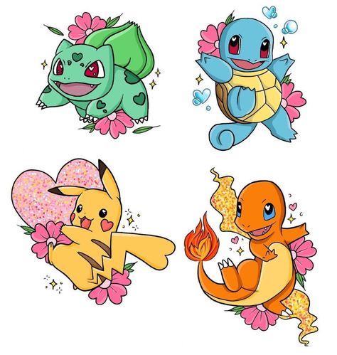 Valentines Pokemon, Bulbasaur Tattoo, Charmander Tattoo, Pokémon Drawing, Nail Template, Pokemon Tattoos, Pokemon World, Pikachu Tattoo, Her Tattoo