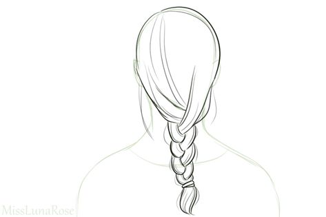 Pigtail Hair Drawing, How To Draw Hair From The Back, How To Draw A Braid, Drawing Hair Braid, Braid Drawing, Ponytail Drawing, Tie Drawing, Draw Better, How To Draw Braids