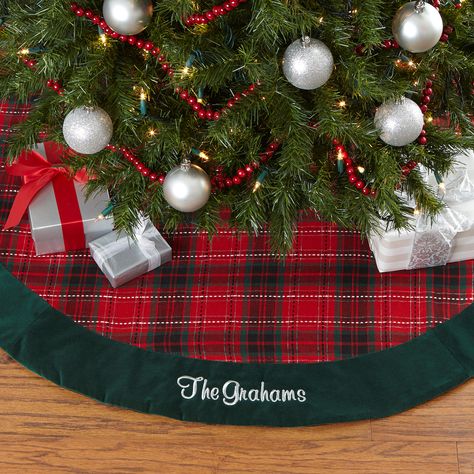 17896 - Holiday Plaid Personalized Tree Skirt Family Christmas Pictures Outfits Plaid, Personalized Tree Skirt, Diy Christmas Tree Skirt, Plaid Tree Skirt, Plaid Christmas Tree Skirt, Xmas Tree Skirts, Luxury Christmas Tree, Plaid Christmas Tree, Unique Christmas Trees