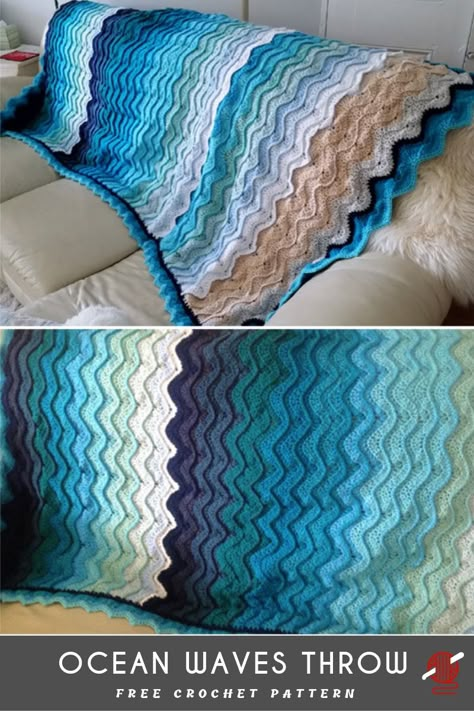 Crochet Wave Pattern, Motifs Afghans, Waves Crochet, Crochet Ripple Pattern, Zig Zag Crochet, Crochet Throws, Beau Crochet, Crochet Throw Pattern, Confection Au Crochet