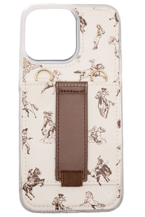 Giddy Up Purse Case by Betsy Mikesell Case Design: Brown western graphics on off-white background Finger Strap Color: Solid brown Pair with a Walli Purse Lanyard for hands-free carrying! (Not included) Case Features: - Two hooks to attach a Walli cross-body Purse Lanyard - Comfortable finger loop that can be used with either hand- Wallet pouch that is designed to fit 2 cards (as it breaks in, more cards can be added)- Adjustable kickstand to prop up your phone- Vegan leather material- Shock-abso Phone Crossbody Case, Cute Western Phone Cases, Western Phone Cases, Walli Cases, Western Photoshoot Ideas, Country Phone Cases, Phone Case With Strap, Western Graphics, Sage Green Baby Shower