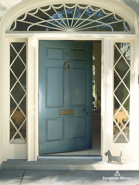 Benjamin Moore Exterior Paint Doors — Days Paints & Design | Benjamin Moore  Paint Store Saskatoon Door Colour, Blue Gray Paint Colors, Blue Front Door, Trending Paint Colors, Exterior Stain, Painting Colors, Door Paint Colors, Painted Front Doors, Blue Paint Colors