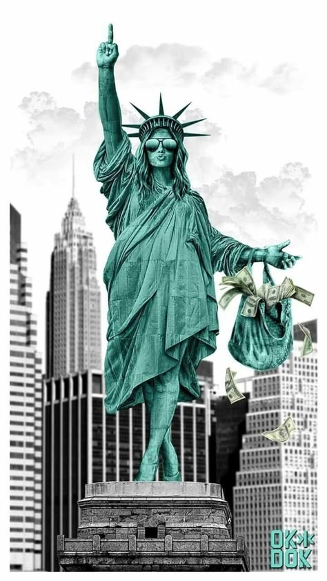 Money Design Art, The Statue Of Liberty, Icona Ios, Pop Art Wallpaper, Tupac Art, Tableau Art, Vaporwave Art, Money Design, Art Parody