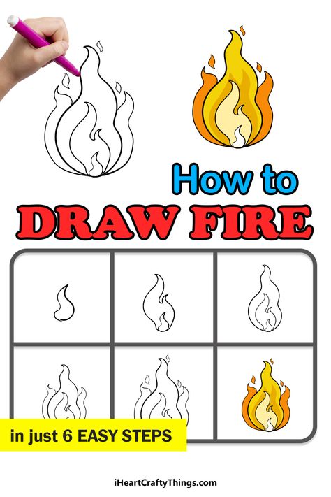 Fire Drawing Ideas, How To Draw Step By Step, Draw Flames, Drawing Flames, Elementary Drawing, Beginner Drawing Lessons, Fire Drawing, Pencil Drawings For Beginners, Drawing Lessons For Kids