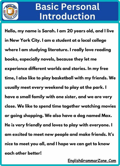 Master how to introduce yourself in English with this helpful guide. Great for everyday conversations or formal settings. Conversation English, English Conversation, Introduce Yourself, English For Kids, Brain Breaks, Meeting Someone, Living In New York, Learning English, Kindergarten Classroom