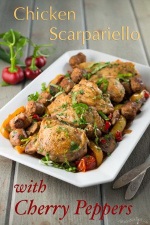 Chicken-Scarpariello-with-Cherry-Peppers Chicken Scarpariello Recipe, Chicken Scarpariello, Cherry Peppers, Balsamic Vinegar Chicken, Recipes With Chicken And Peppers, Mario Batali, Fat Loss Foods, Sweet Italian Sausage, One Pot Dishes