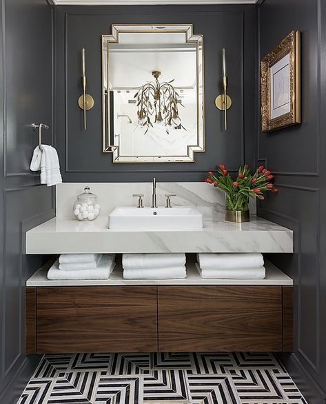 Houston Interior Designers, Luxury Master Bathrooms, Gray Walls, Stunning Interior Design, Powder Room Design, Simple Interior, Gorgeous Bathroom, Bath Remodel, Beautiful Bathrooms