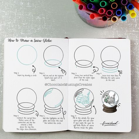 Ready to try a fun holiday themed drawing? Give this Snow globe a try! How To Draw A Snow Globe, Snowball Drawing, Snowglobe Drawing, Christmas Sketch Ideas, Snow Globe Drawing, Globe Drawing, Winter Snow Globe, Christmas Sketch, Elementary School Art