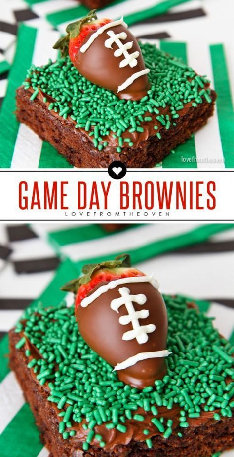 Easy Game Day Football Brownies With Chocolate Dipped Strawberries That Look Like Footballs! #mixupamoment End Of Summer Party Desserts, Super Bowl Themed Desserts, Super Bowl Desserts Easy Sweet Treats, Superbowl Desserts Ideas Easy, Philadelphia Eagles Desserts, Easy Superbowl Desserts, Superbowl Sweets, Football Dessert Ideas, Super Bowl Dessert Ideas