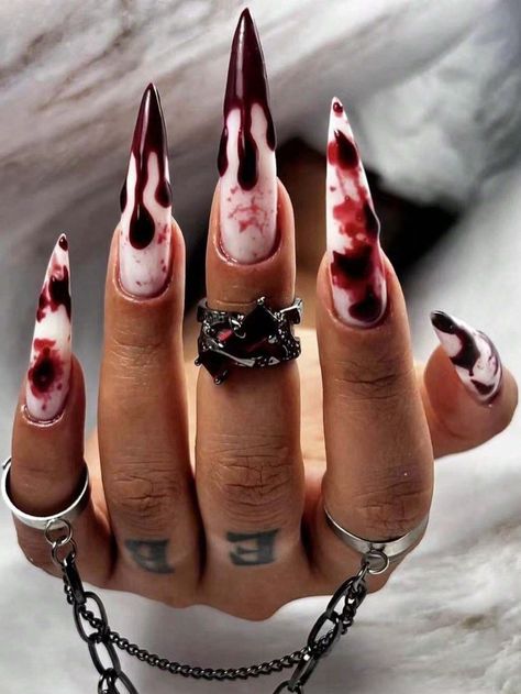 🩸 24pcs Long Stiletto Press-On Nails featuring a blood splatter design on a milky white base! Perfect for Halloween and costume parties to elevate your spooky style! 💅🎃

#BloodSplatterNails 🩸 #HalloweenNails 🎃 #StilettoNails 💀 #PressOnNails 🔥 #CostumePartyNails Stiletto Halloween Nails, Splatter Nails, Halloween Manicure, Blood Splatter, Long Stiletto, One Color Nails, Costume Parties, Halloween Nail Designs, New Year's Nails